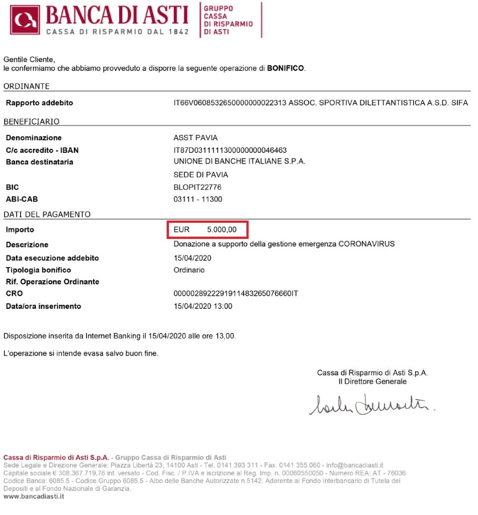 COVID-19: La SIFA dona 5000 &euro; - Sifa Formazione